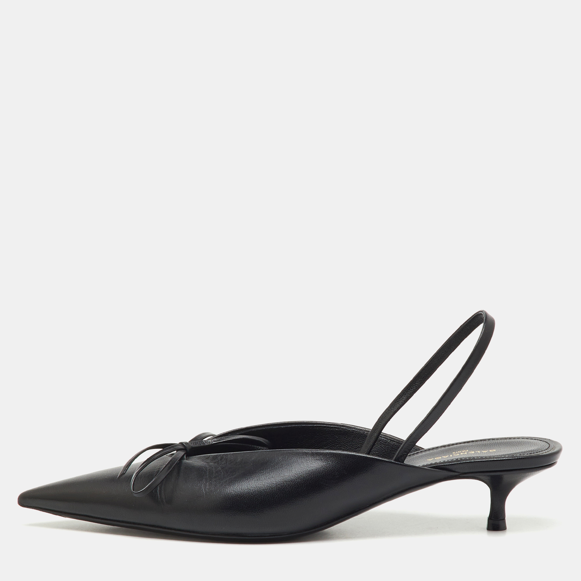 

Balenciaga Black Leather Bow Knife Slingback Pumps Size