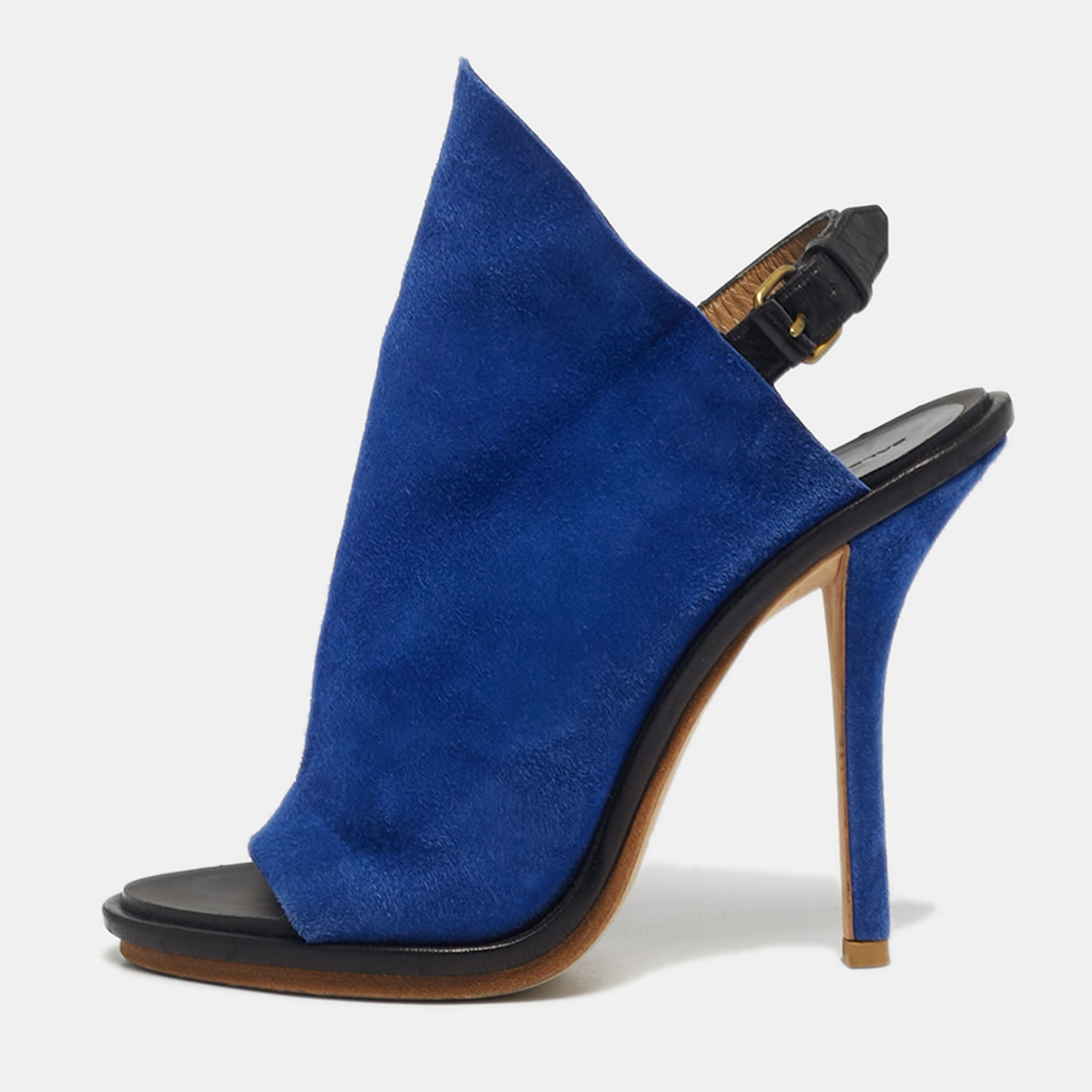 

Balenciaga Blue Suede And Black Leather Glove Open Toe Slingback Sandals Size