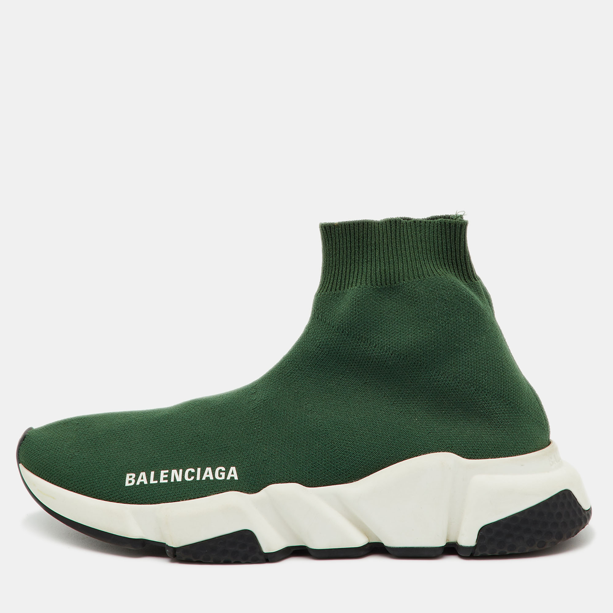 

Balenciaga Green Knit Fabric Speed Trainer Slip On High Sneakers Size