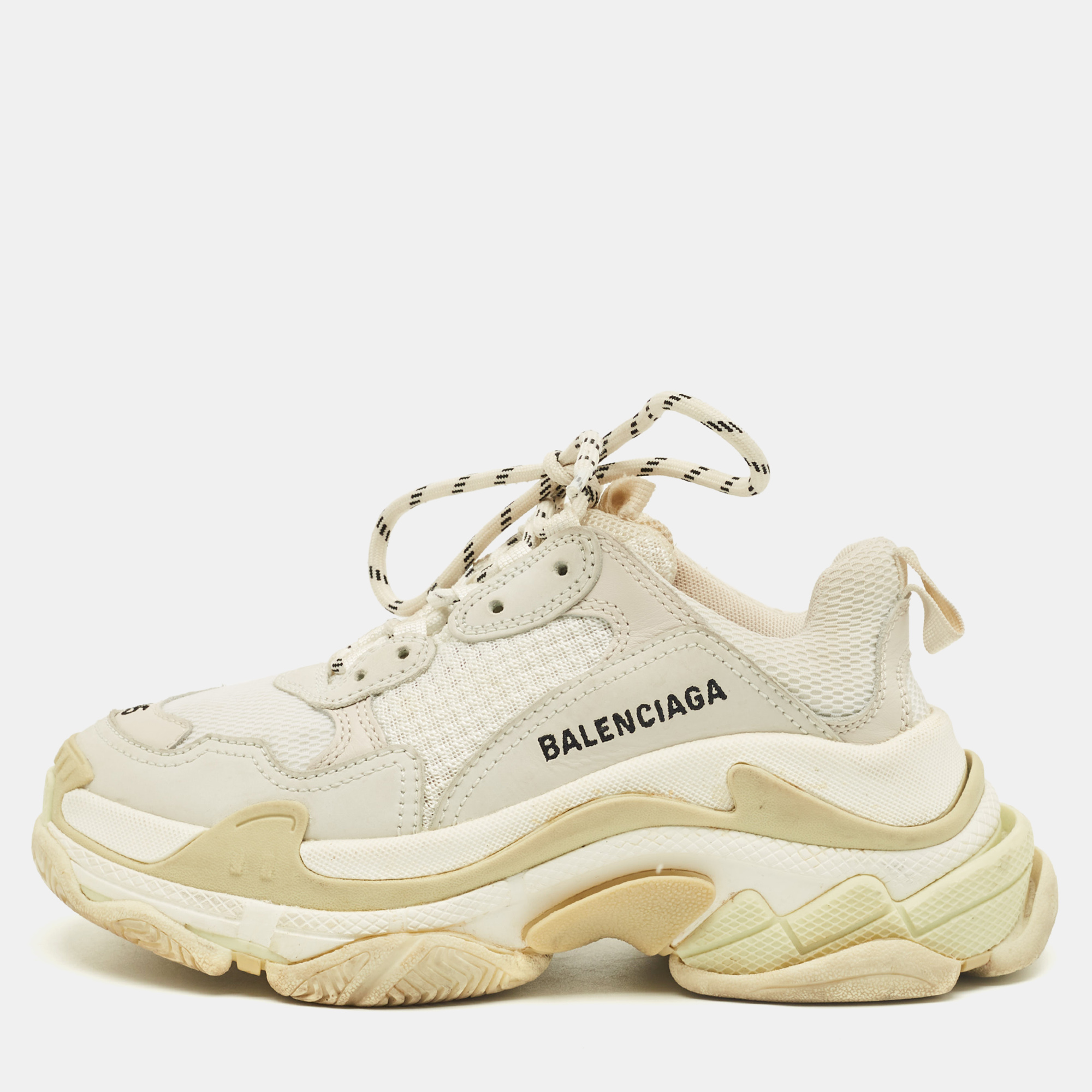 

Balenciaga White Leather and Mesh Triple S Sneakers Size
