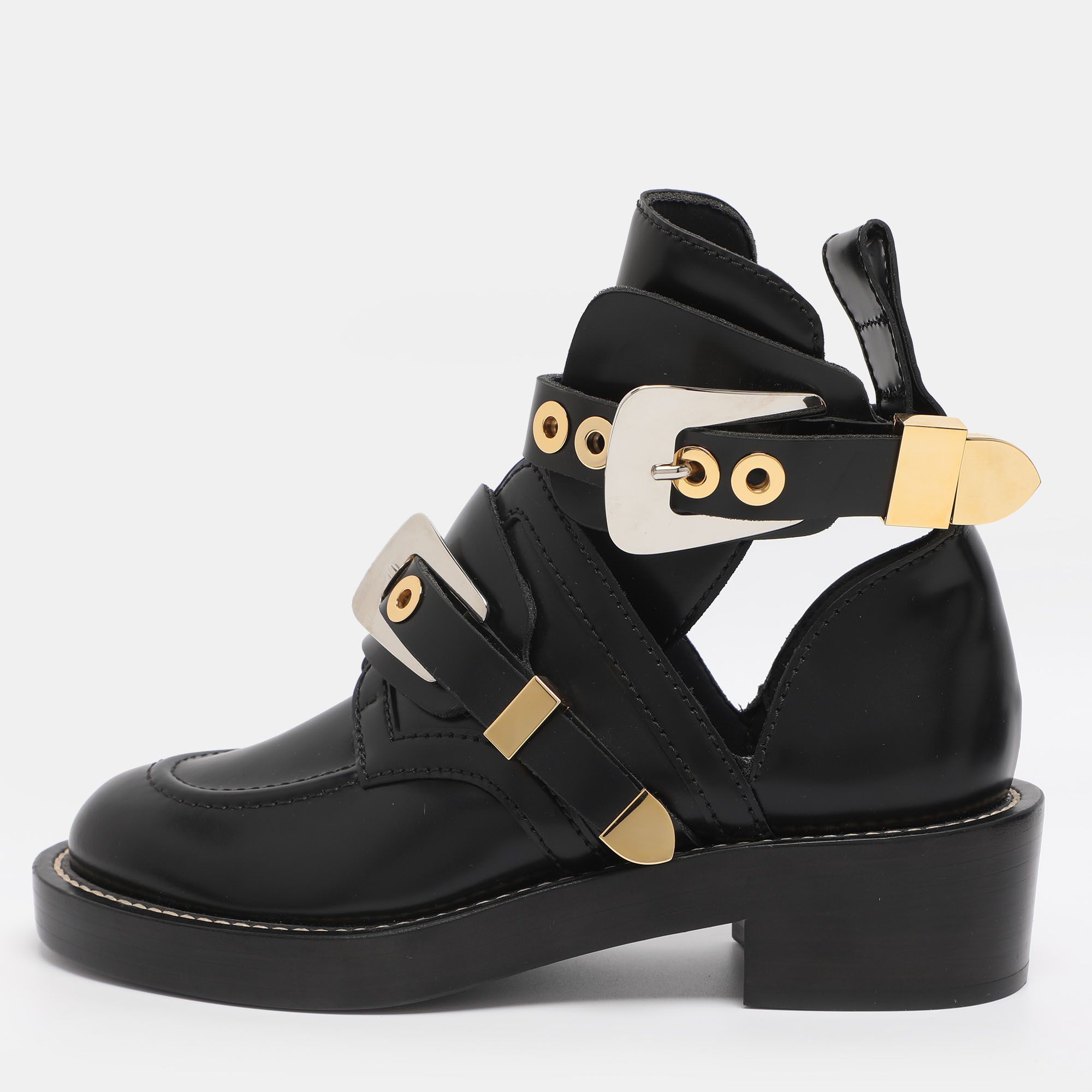 BALENCIAGA Pre-owned Black Leather Ceinture Ankle Boots Size 35