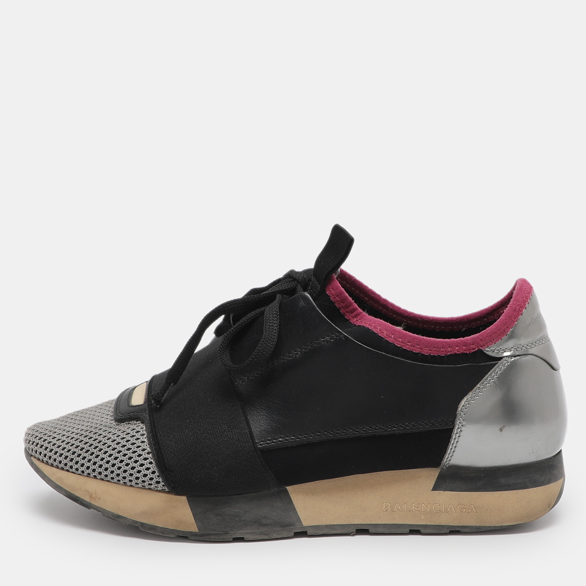 

Balenciaga Race Runner Size  Grey/Black Leather and Mesh Low Top Sneakers