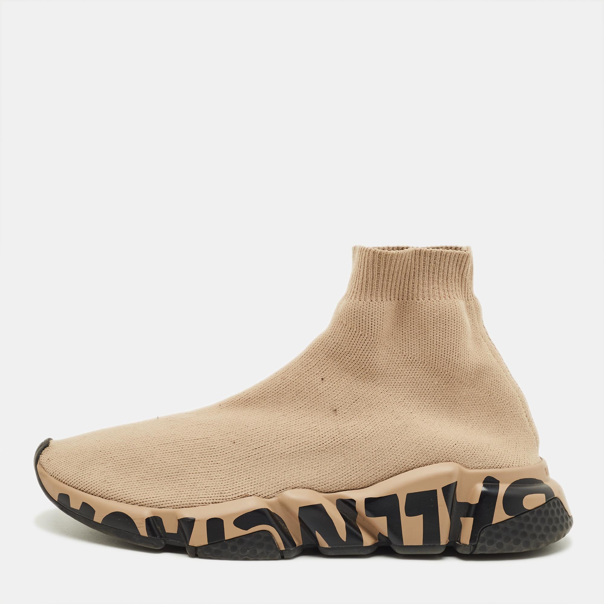 

Balenciaga Speed Trainer Size  Beige Knit Fabric High Top Sneakers