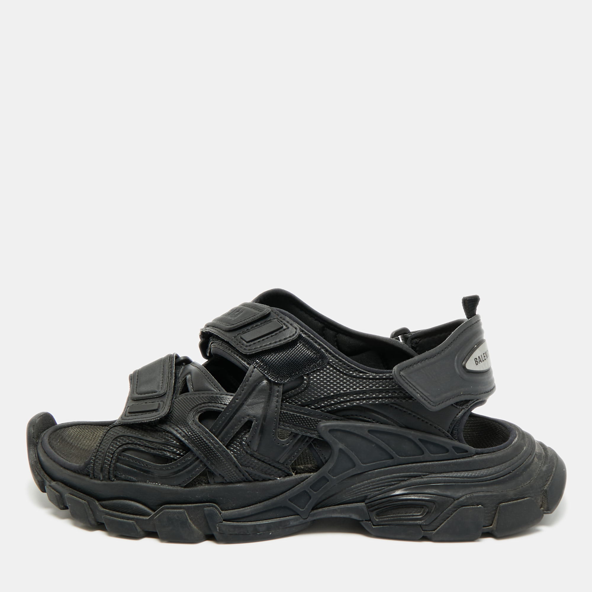 Pre-owned Balenciaga Track Size 42 Black Faux Leather Slingback Sandals