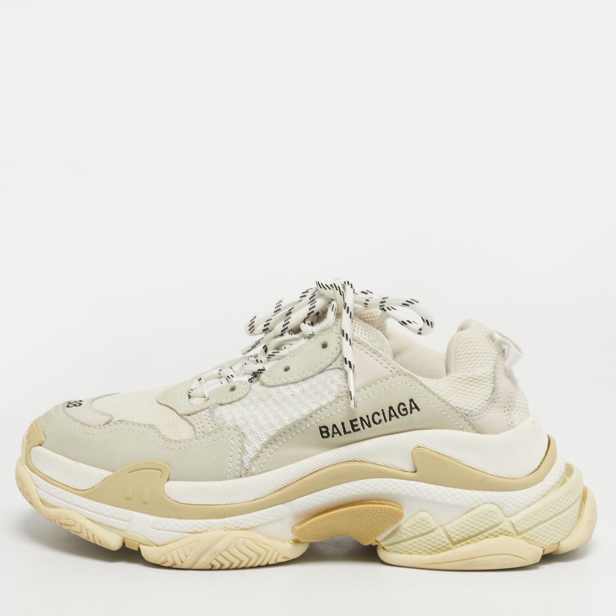 

Balenciaga Triple S Size  Beige Fabric and Nubuck Leather Lace Up Sneakers