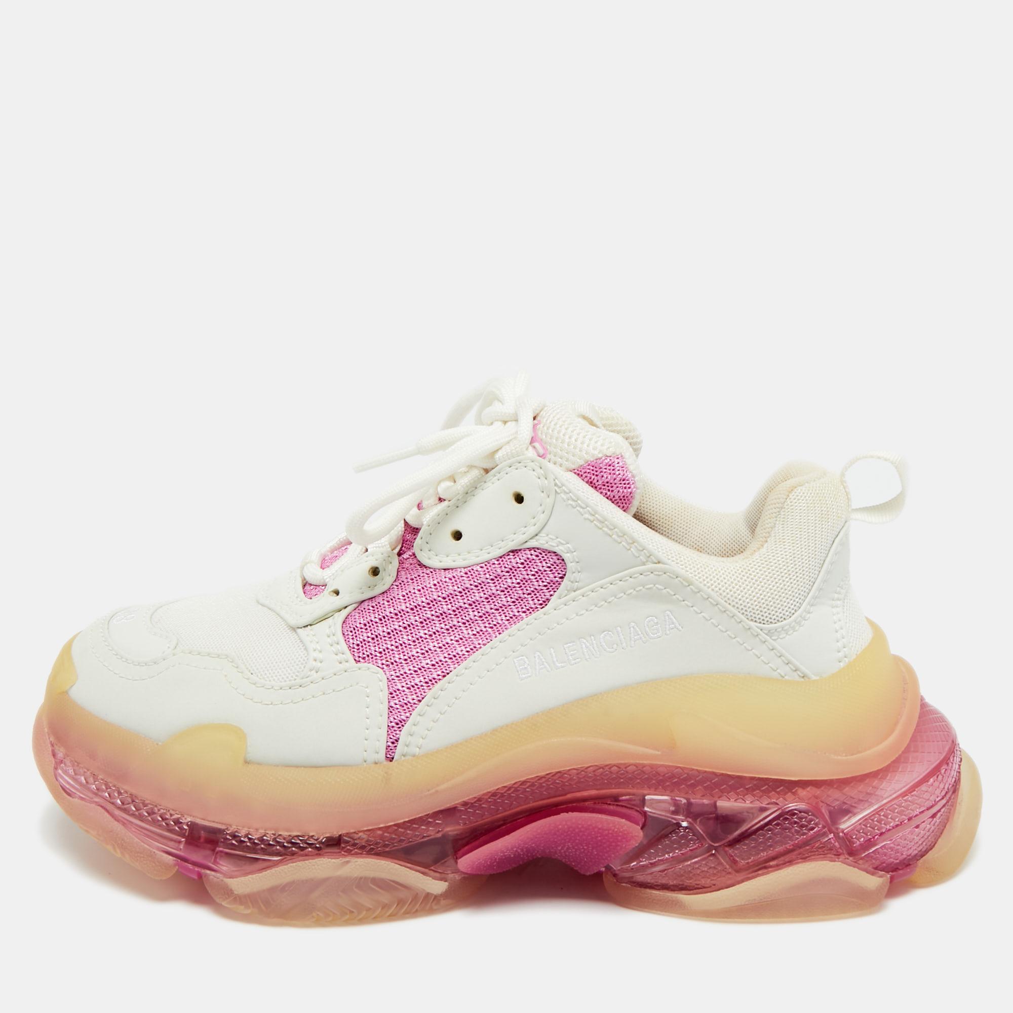 

Balenciaga Triple S Clear Size  White/Pink Faux Leather and Mesh Low Top Sneakers
