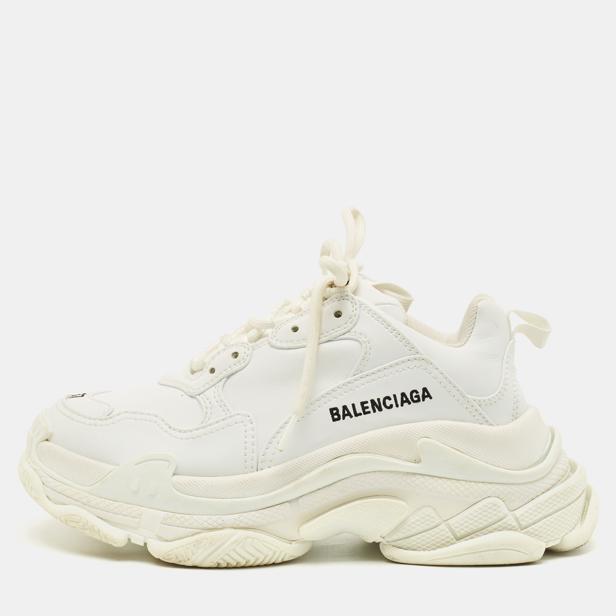 

Balenciaga Triple S Size  White Leather Lace Up Sneakers