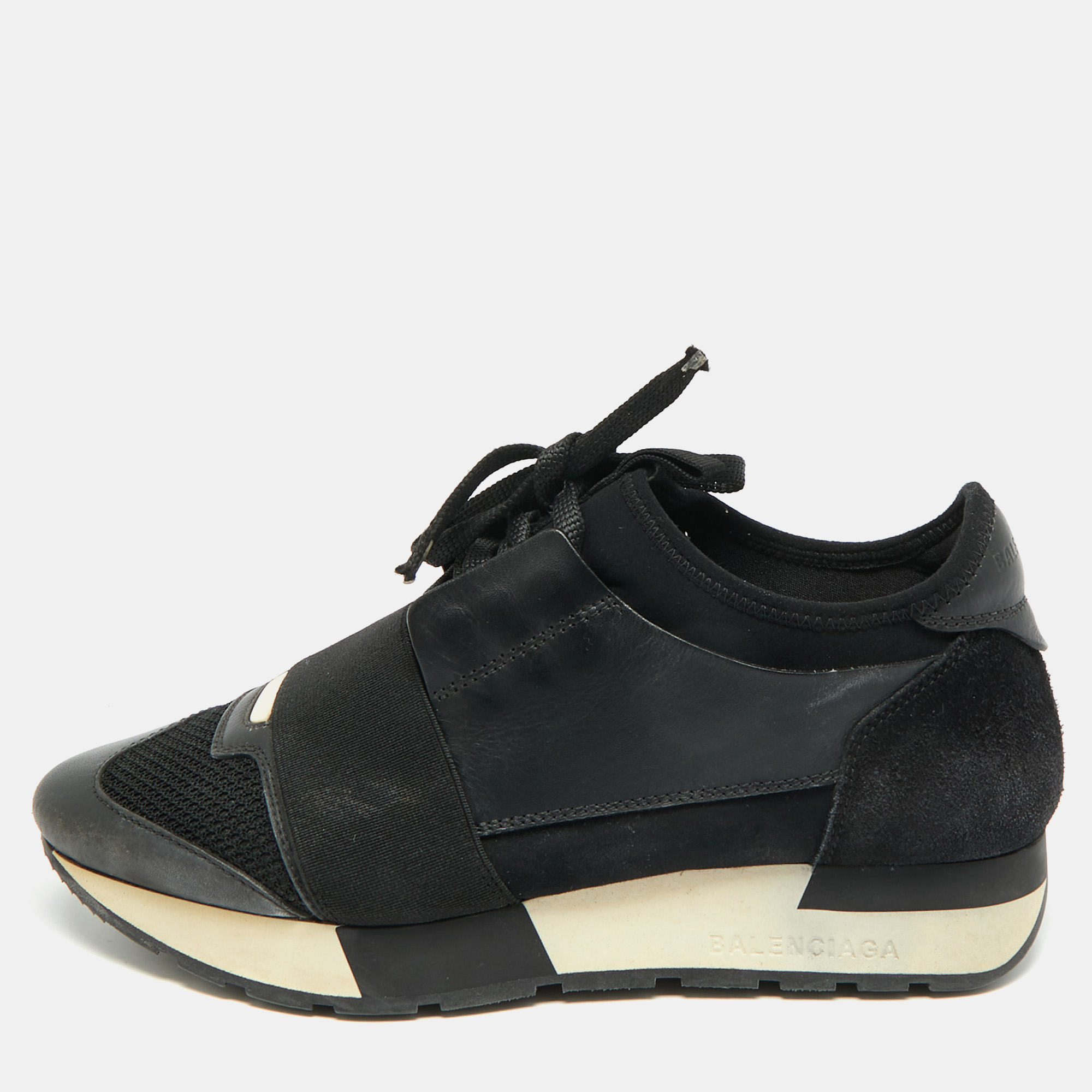 

Balenciaga Race Runner Size  Black Mesh and Suede Low Top Sneakers