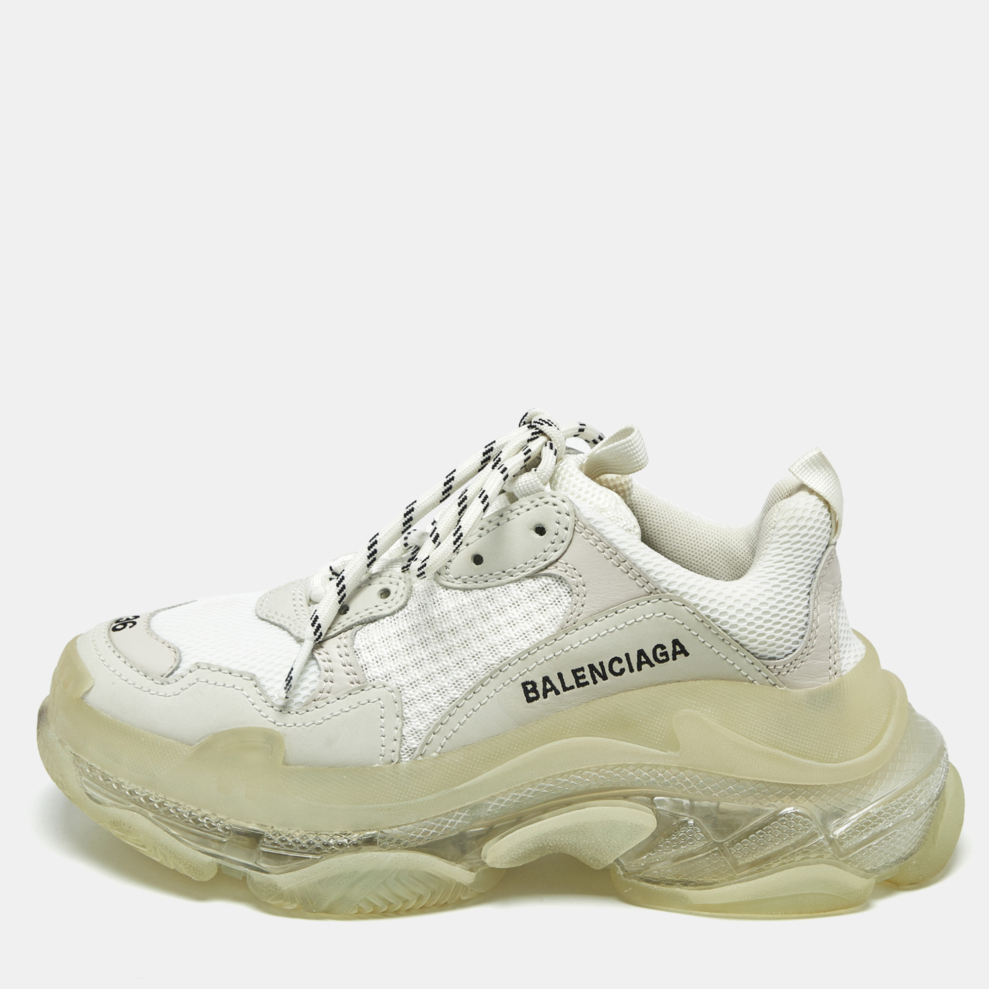 

Balenciaga Triple S Size  White Fabric and Faux Leather Lace Up Sneakers