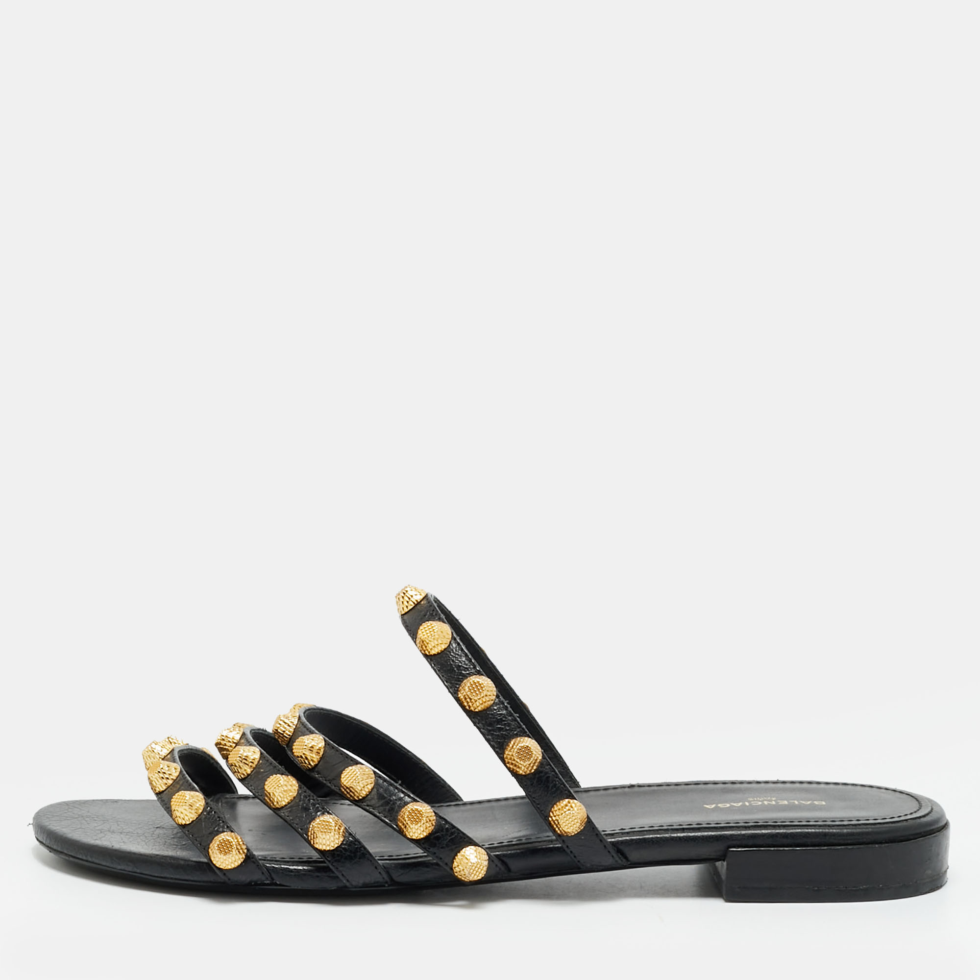 

Balenciaga Arena Size  Black Leather Studded Flat Slide