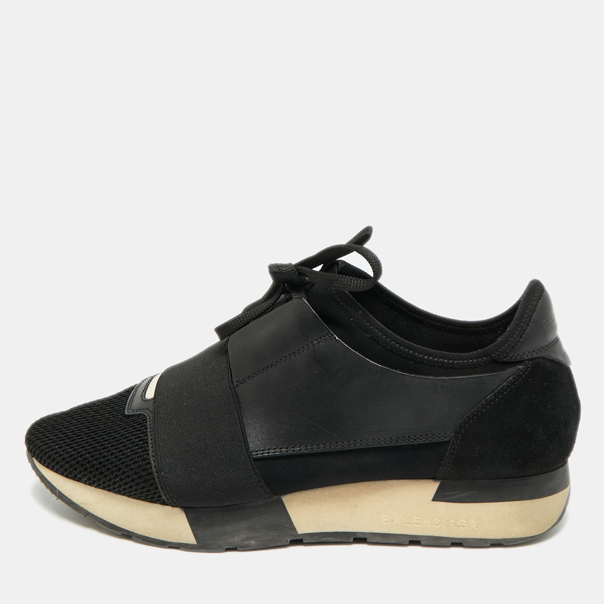 

Balenciaga Race Runner Size  Black Mesh and Suede Low Top Sneakers