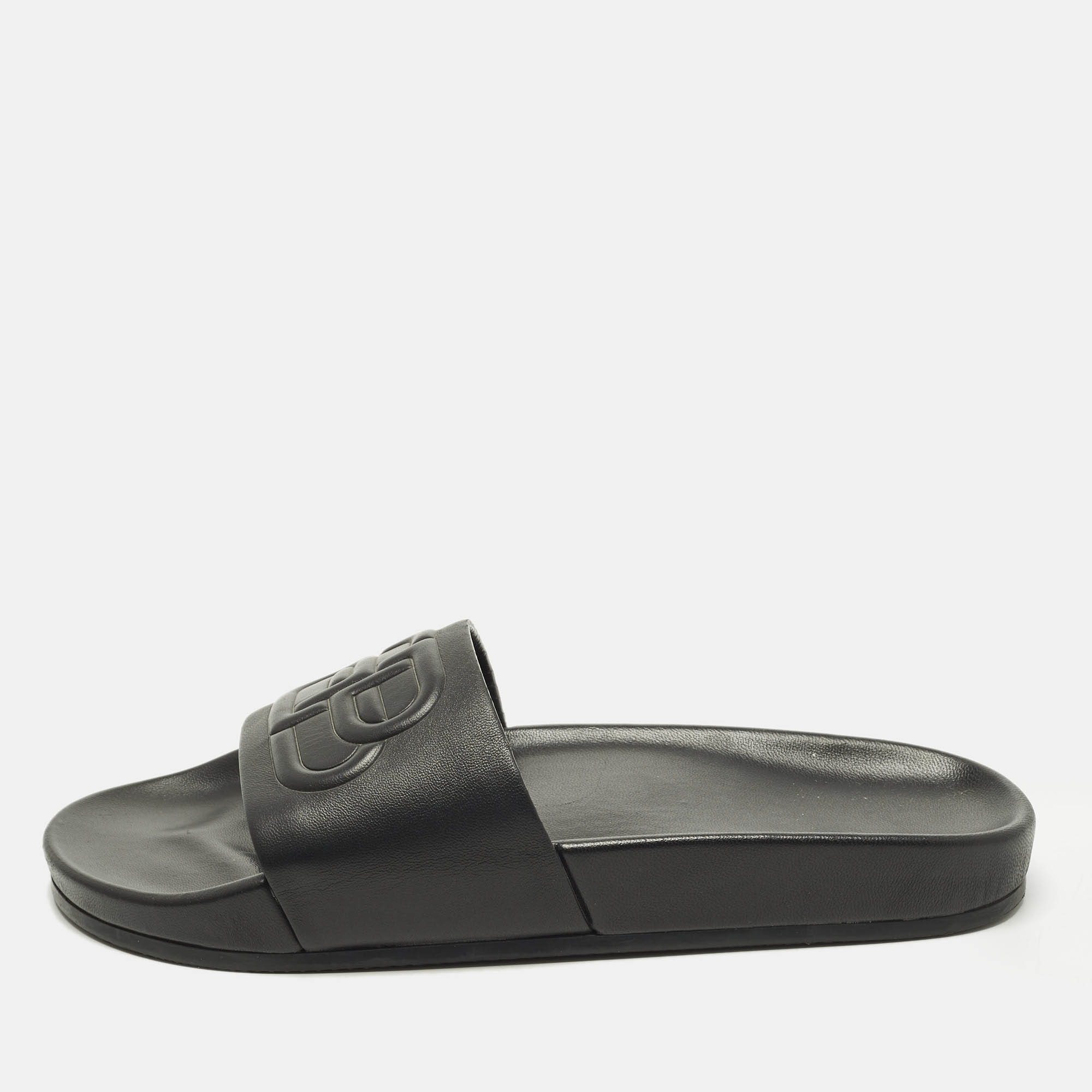 

Balenciaga Piscine Size  Black Leather Flat Slide