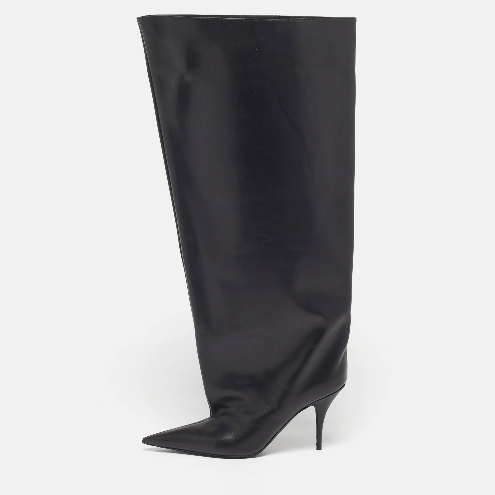 

Balenciaga Wader Size  Black Leather Knee Length Boots
