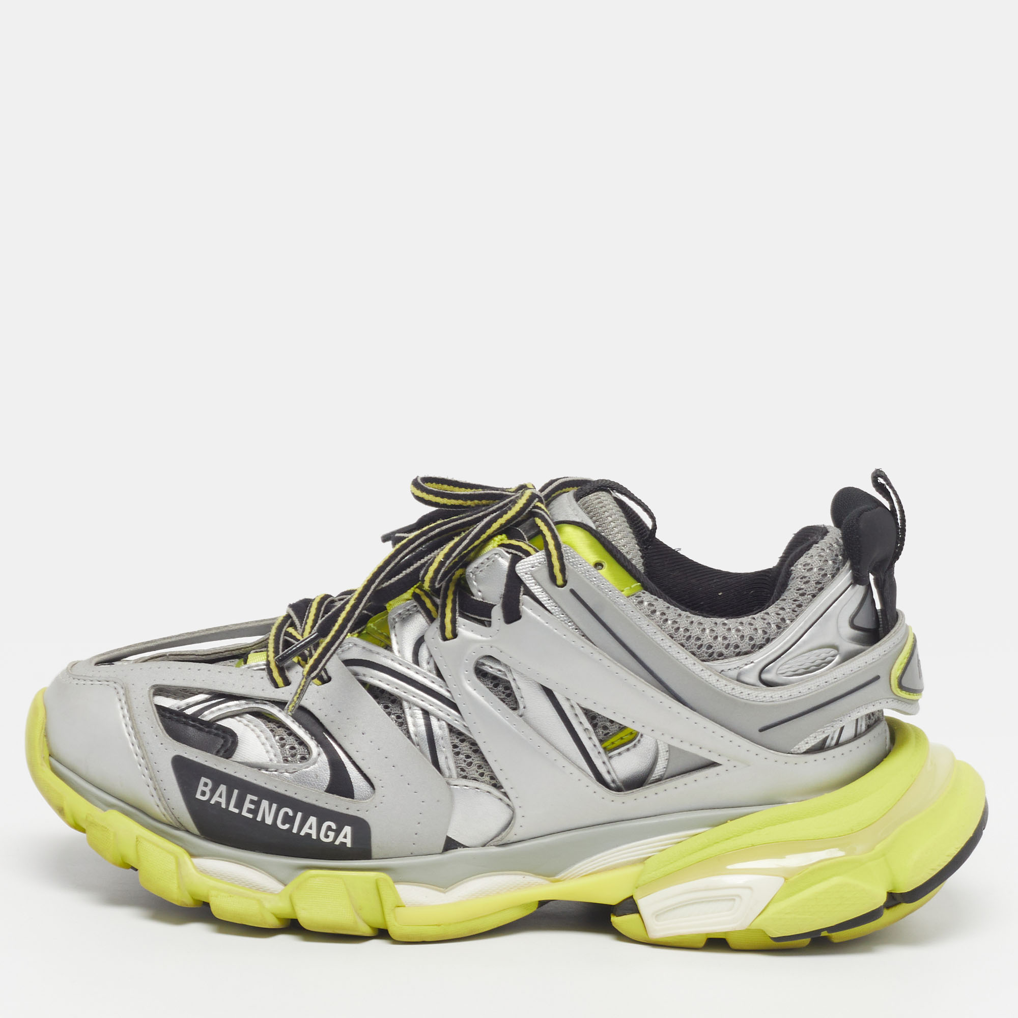

Balenciaga Track Size  Silver/Yellow Faux Leather and Mesh Low Top Sneakers