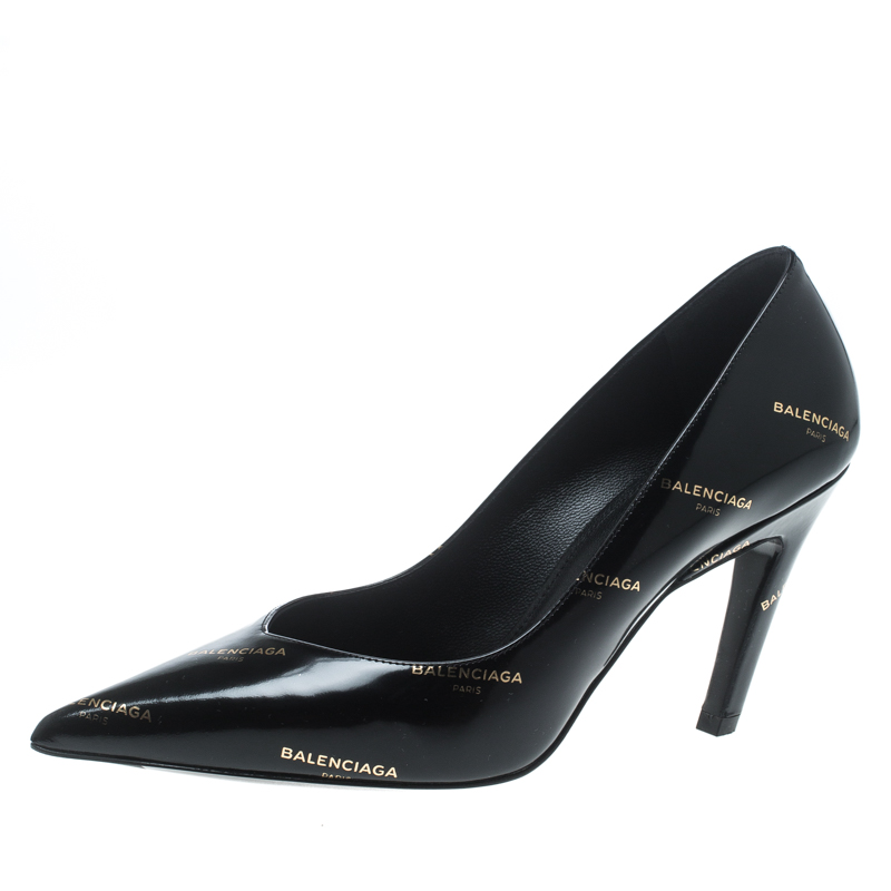 Pre Owned Balenciaga Black Leather Slash Pumps Size 36