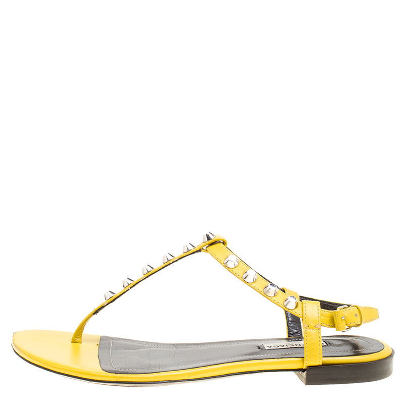 

Balenciaga Yellow Leather Arena Studded Thong Sandals Size