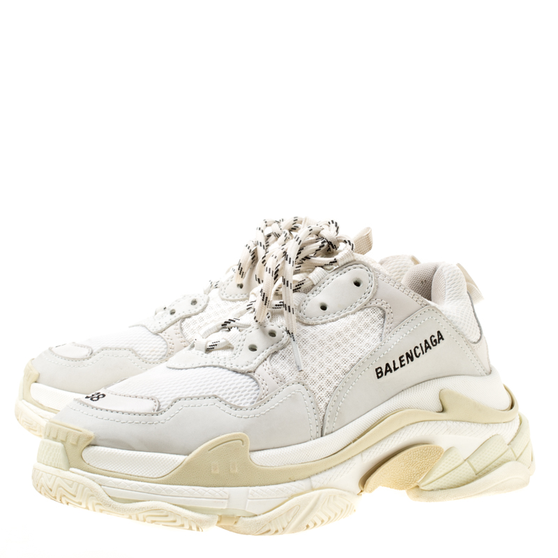Balenciaga White Mesh And Leather Triple S Platform Sneakers Size 38 ...