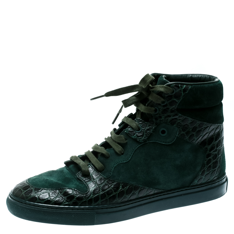 Croc Embossed Leather High Top Sneakers 