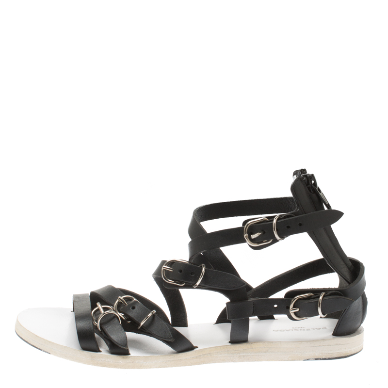 

Balenciaga Black leather Gladiator Flat Sandals Size