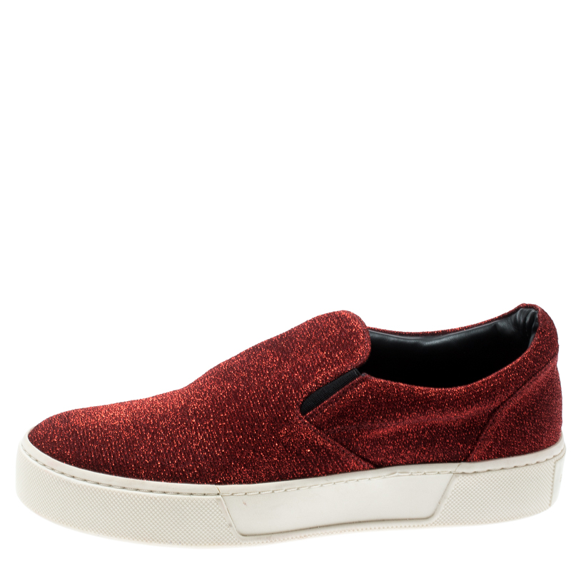 

Balenciaga Metallic Red Glitter Fabric Slip on Sneakers Size