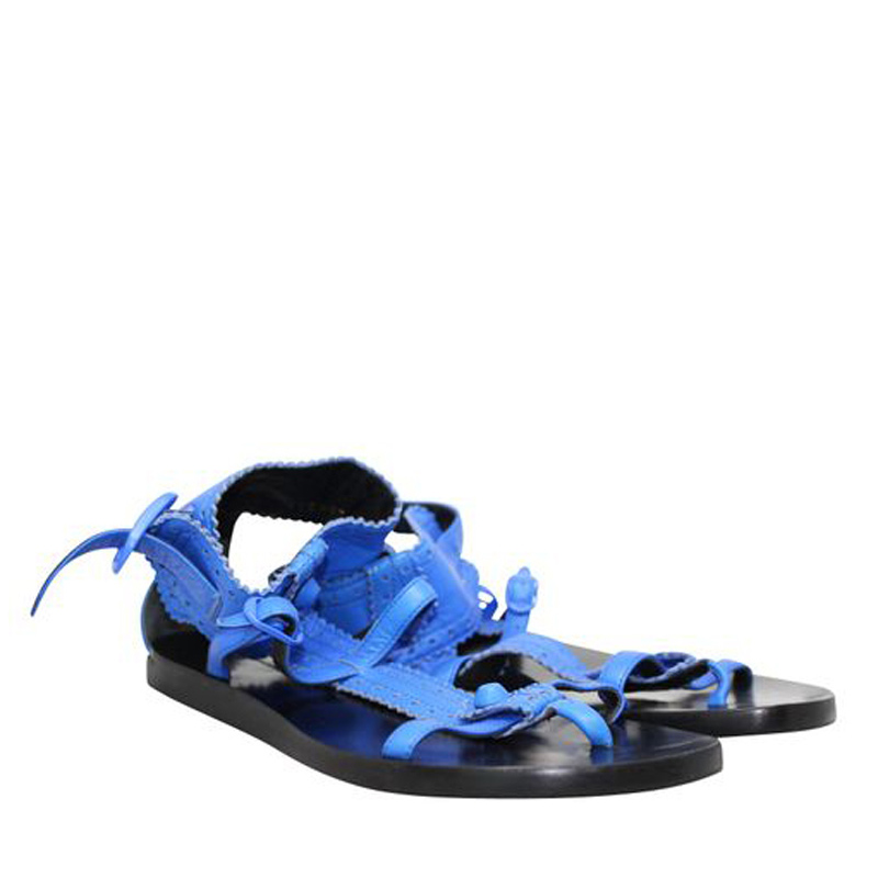 

Balenciaga Blue Leather T-Bar Flat Sandals Size