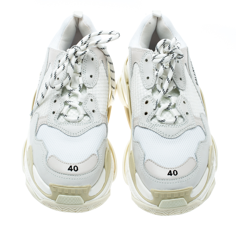 Balenciaga White Mesh And Leather Triple S Platform Sneakers Size 40 ...