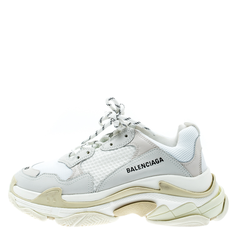 Balenciaga White Mesh And Leather Triple S Platform Sneakers Size 40 ...