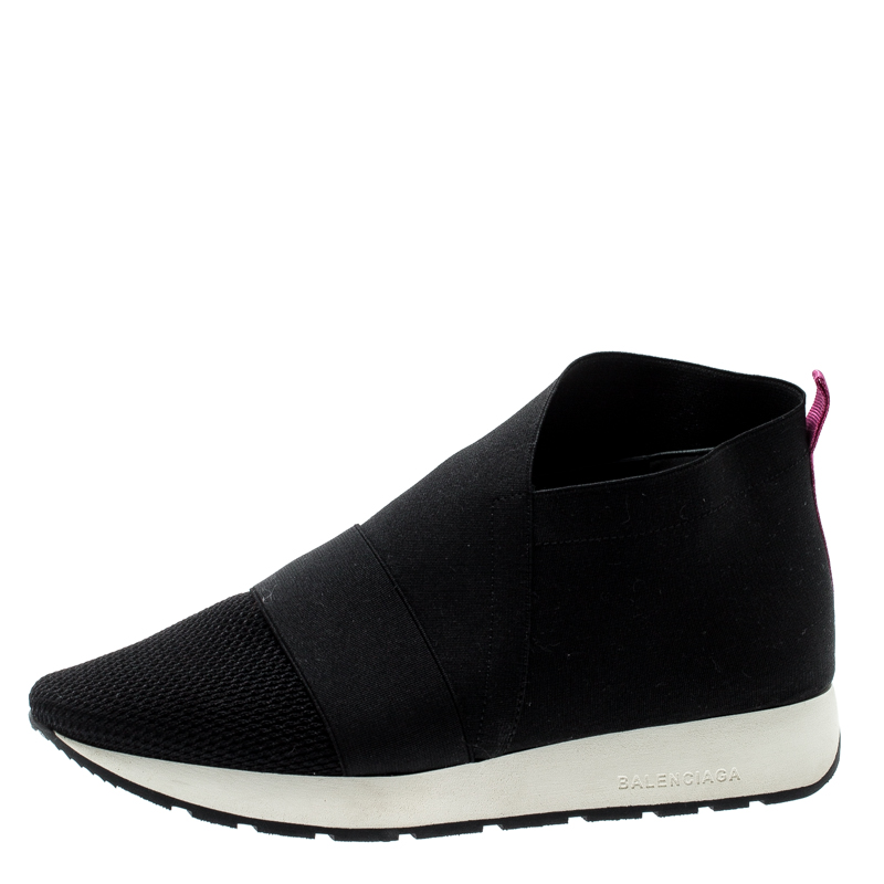 

Balenciaga Black Stretch Knit Fabric And Mesh Slip On Sneakers Size