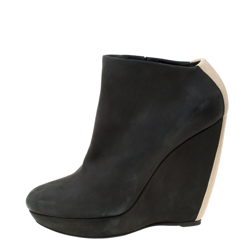 

Balenciaga Black Nubuck Ankle Wedge Platform Booties Size