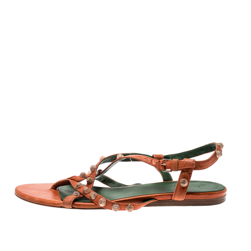 

Balenciaga Orange Anthracite Lambskin Leather Arena Strappy Flat Thong Sandals Size