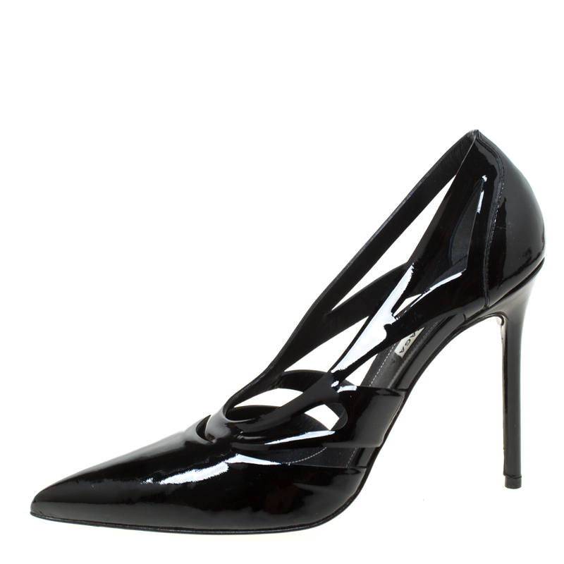 

Balenciaga Black Patent Leather Spider Laser Cut Pointed Toe Pumps Size