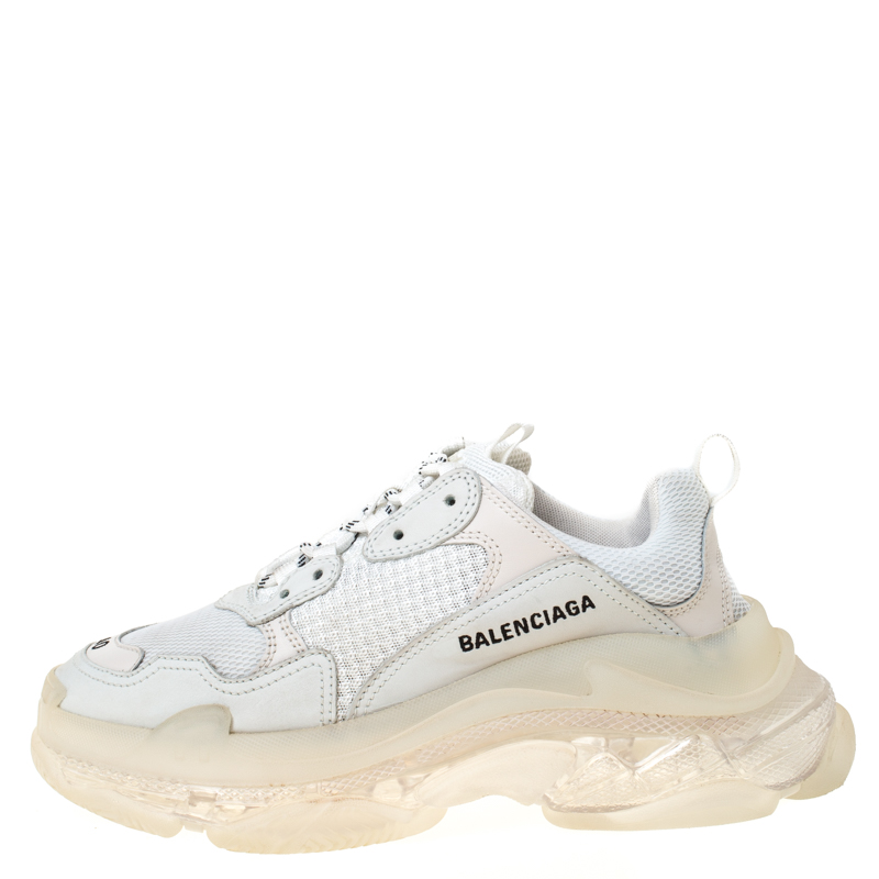 

Balenciaga White/Grey Mesh And Leather Triple S Clear Sole Platform Sneakers Size