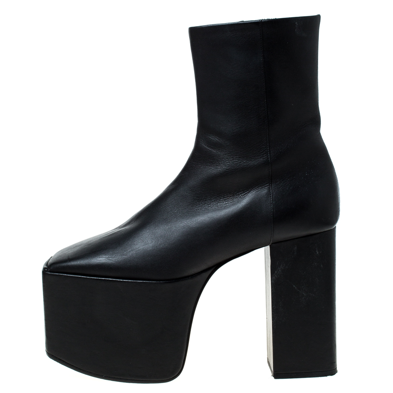 Balenciaga Black Leather Platform Ankle 
