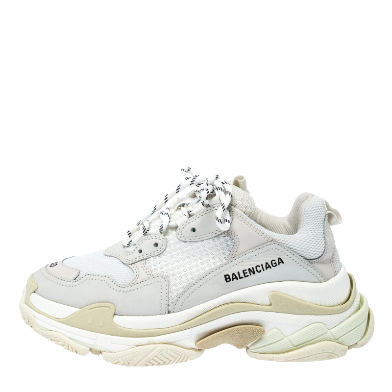 

Balenciaga White/Grey Mesh And Leather Triple S Clear Sole Platform Sneakers Size
