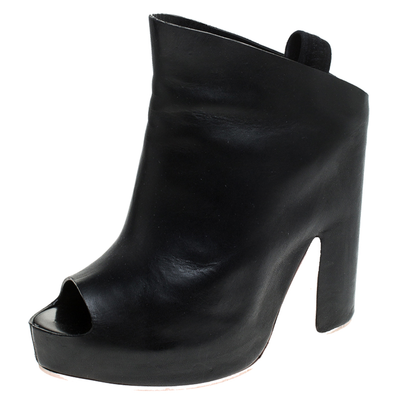 Pre Owned Balenciaga Black Leather Open Toe Platform Mule Sandals Size 38