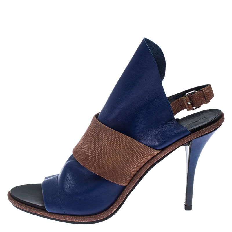 

Balenciaga Blue/Brown Leather Open Toe Glove Slingback Sandals Size, Multicolor