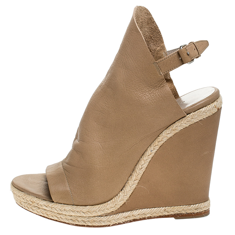 

Balenciaga Beige Leather Espadrilles Wedges Platform Sandals Size