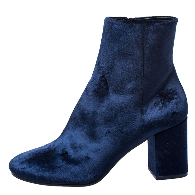 

Balenciaga Navy Blue Velvet Ville Ankle Boots Size