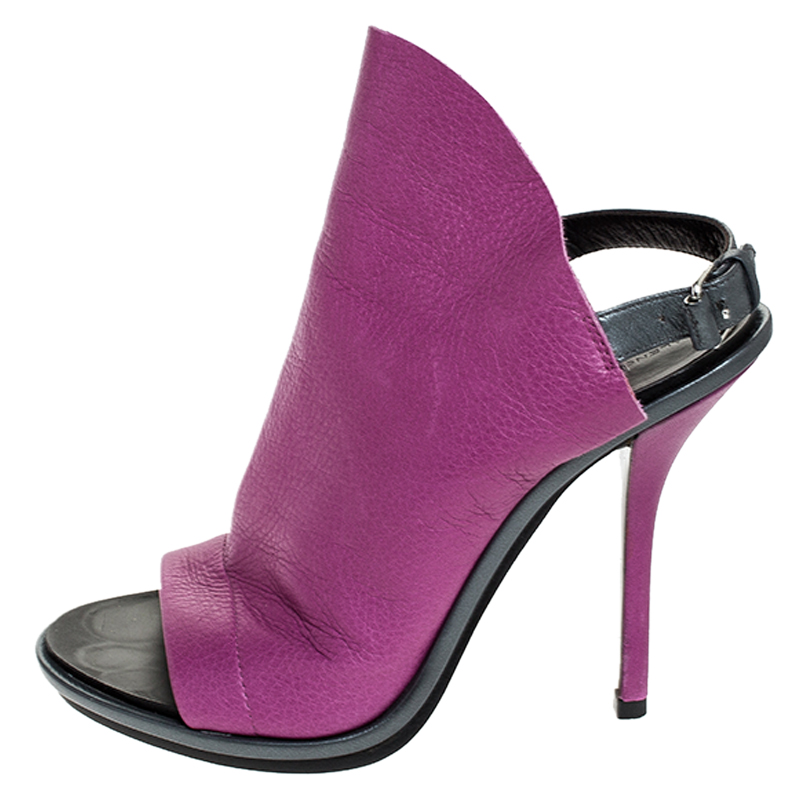 

Balenciaga Purple/Grey Leather Open Toe Slingback Mule Sandals Size