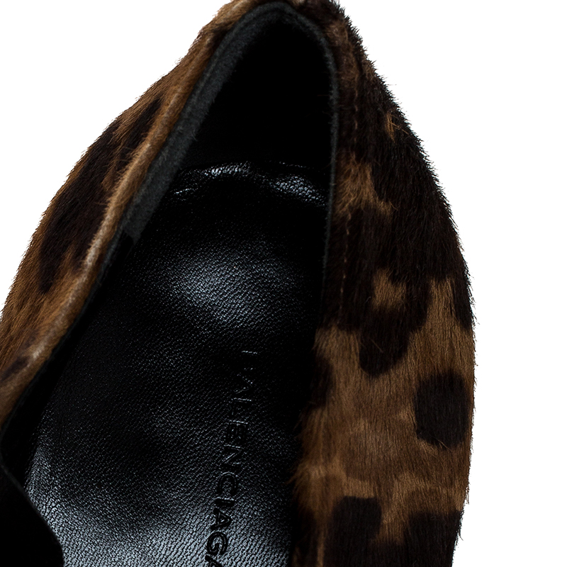 Pre-owned Balenciaga Brown/black Leopard Print Calfhair Zip Booties Size 39