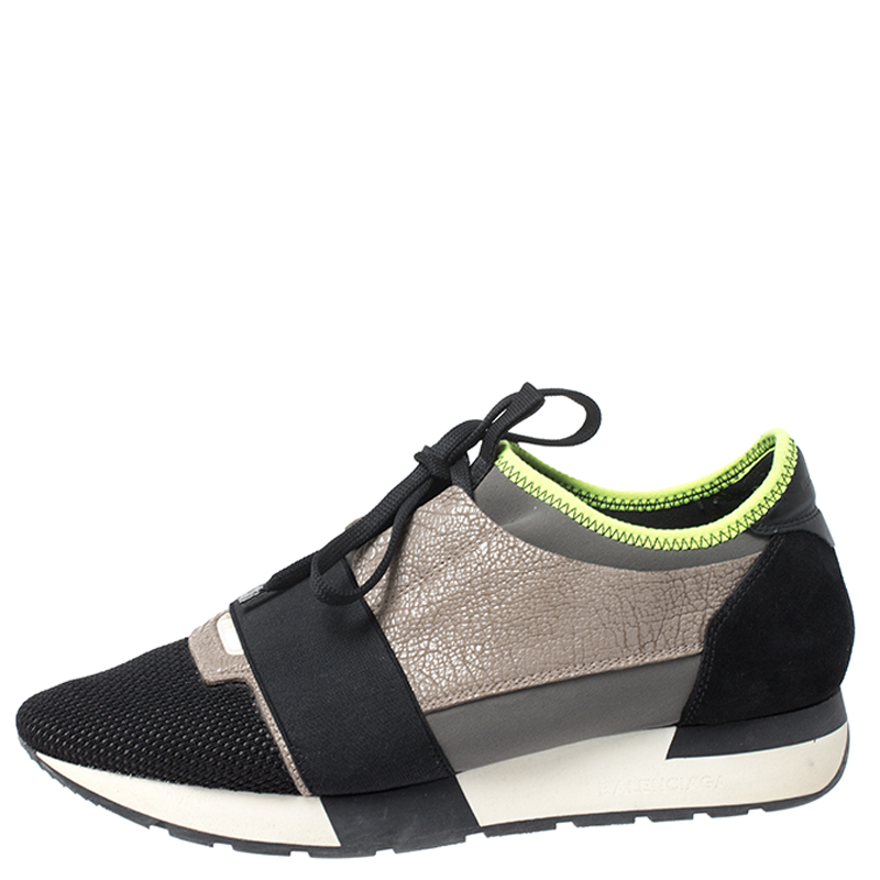 

Balenciaga Tri Color Leather and Suede Race Runner Sneakers Size, Black