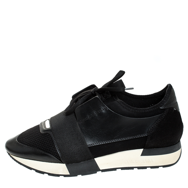 

Balenciaga Black Leather, Mesh And Suede Race Runner Sneakers Size