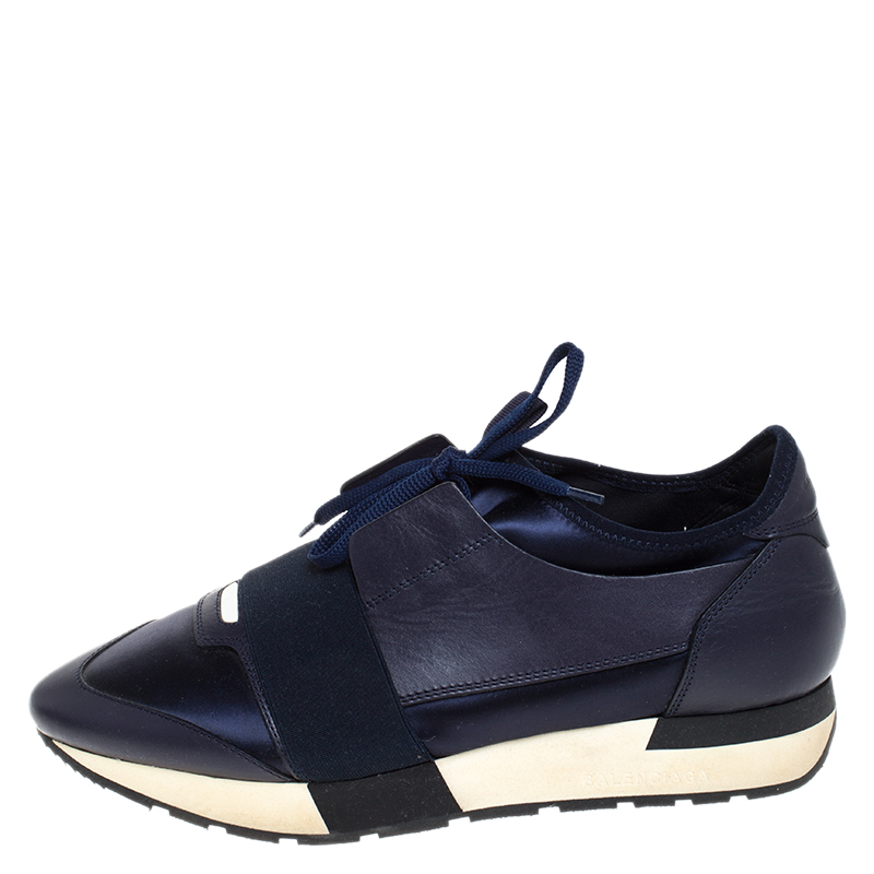 

Balenciaga Blue Leather And Stretch Fabric Race Runner Sneakers Size