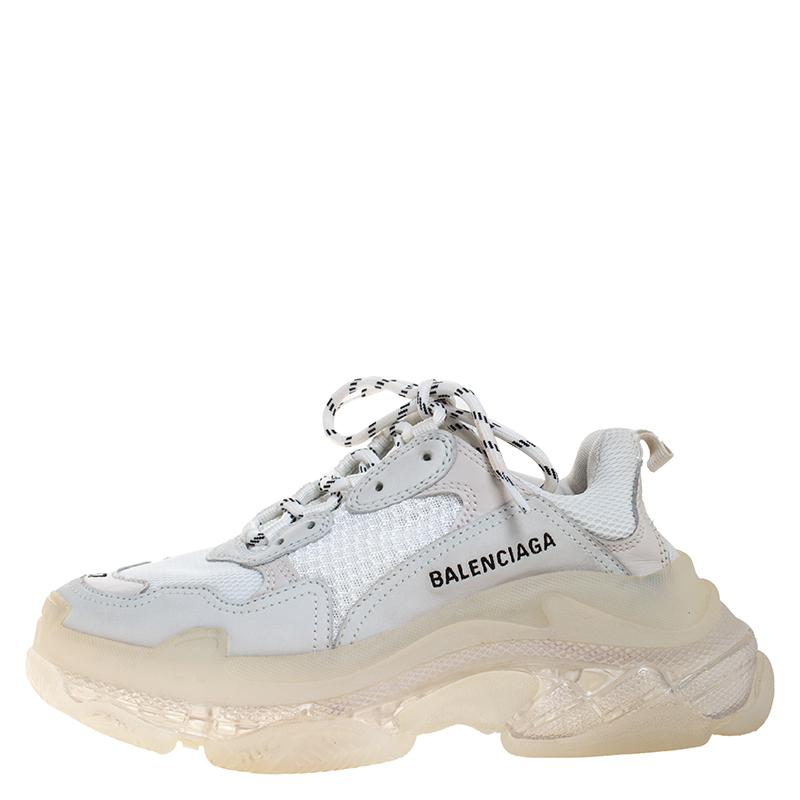 

Balenciaga White Mesh, Nubuck And Leather Triple S Platform Sneakers Size