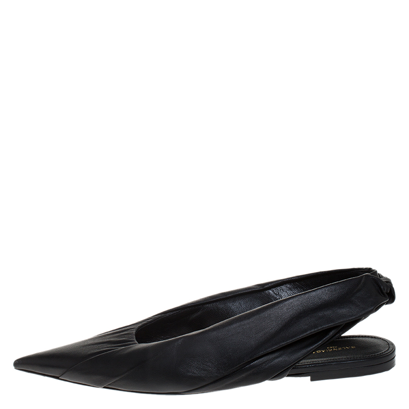 

Balenciaga Black Leather Knife Pointed Toe Slingback Flats Size