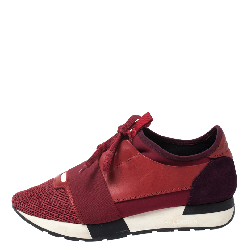 

Balenciaga Red/Purple Suede Leather And Mesh Race Runner Sneakers Size