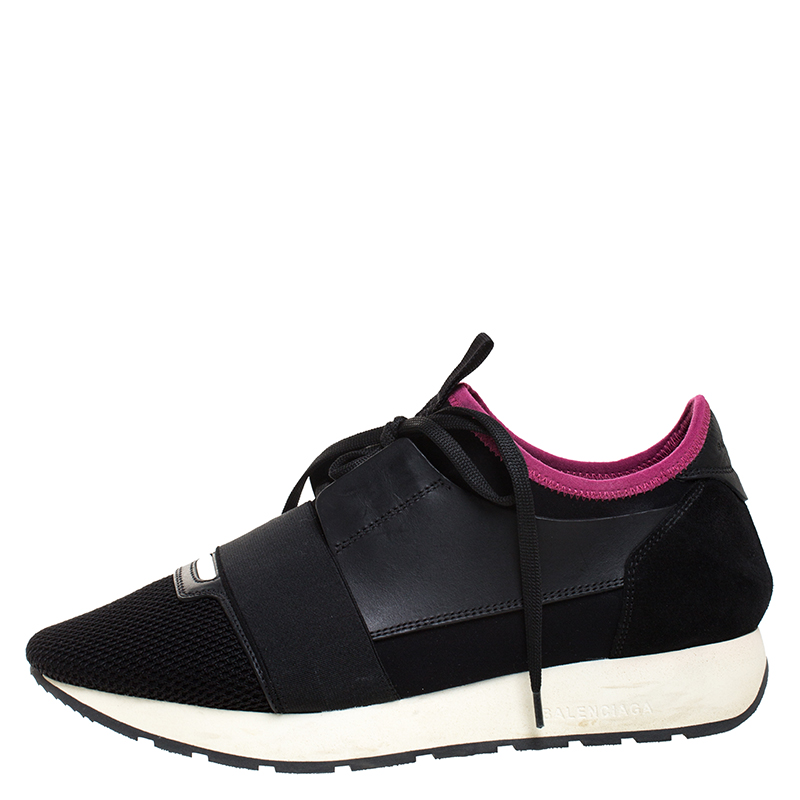 

Balenciaga Black/Pink Leather, Suede And Nylon Race Runners Sneakers Size