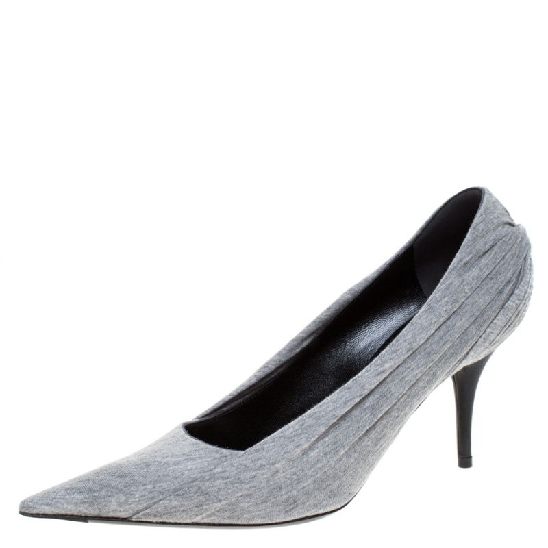 Pre-owned Balenciaga Grey Fabric Knife Pointed Toe Pumps Size 37.5