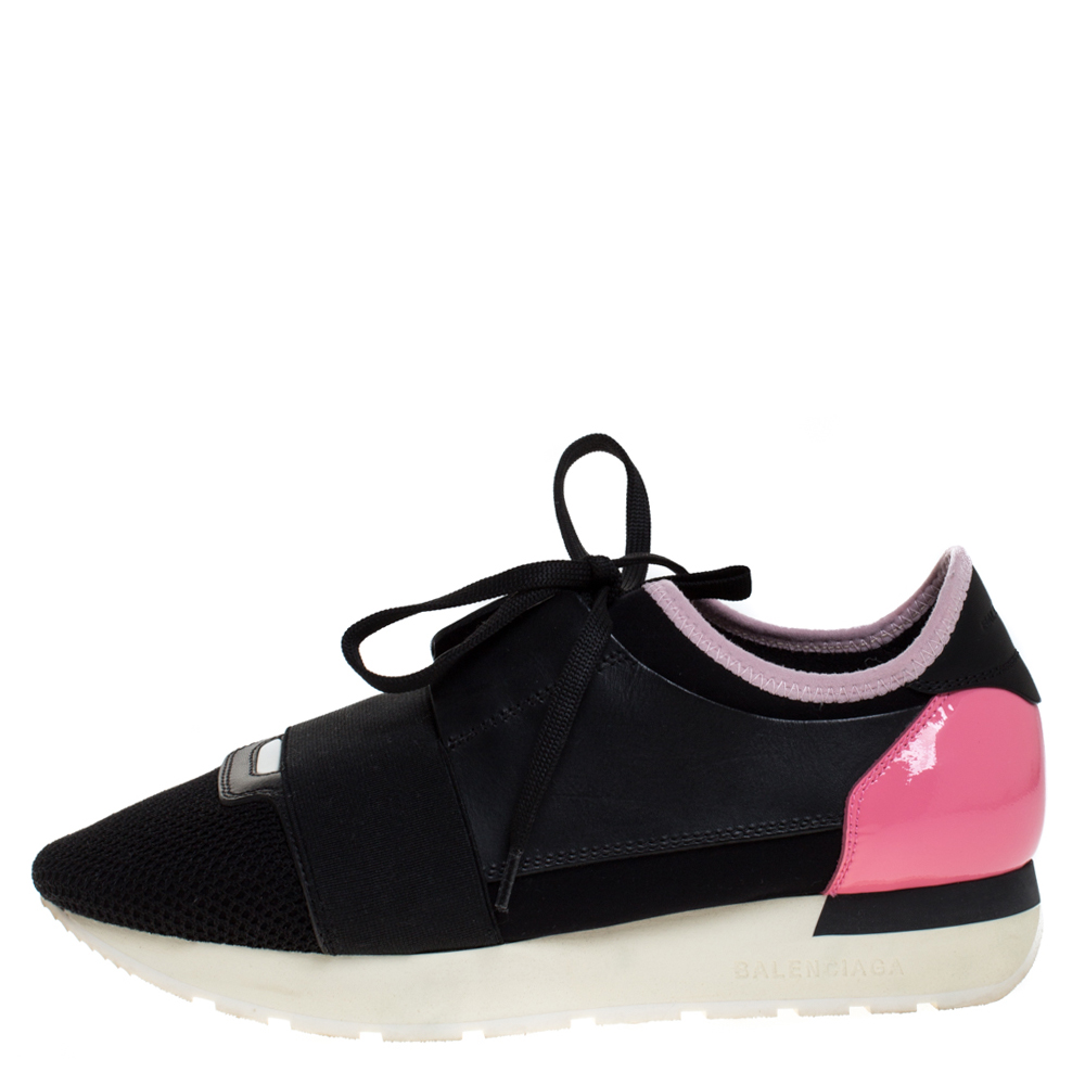 

Balenciaga Black/Pink Leather And Mesh Race Runner Low Top Sneakers Size