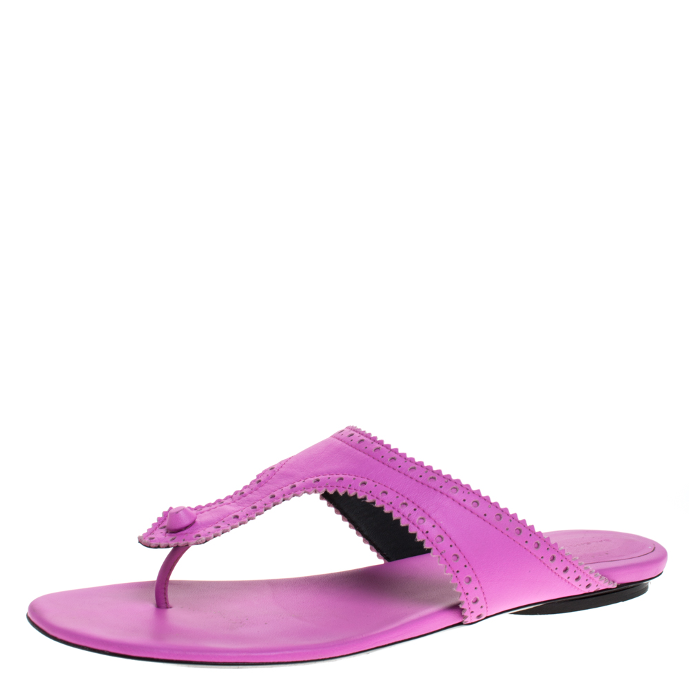 Click to view more detailed imagery on our partner's website Balenciaga Pink Brogue Leather Thong Flats Size 39